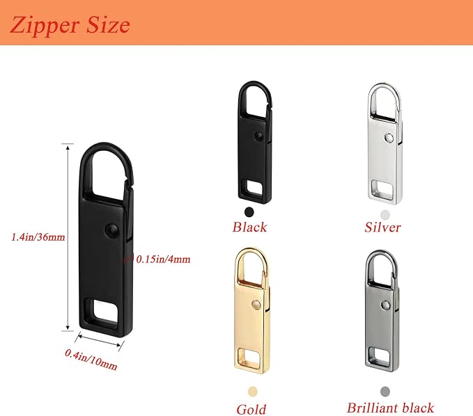 Urmspst Zipper Pull Replacement (Upgraded), 8 Pcs Detachable Zipper Pull Tabs for Luggage Clothing Jackets Backpacks Boots Purse Coat(4 Color Black, Silver, Gold, Brilliant Black)