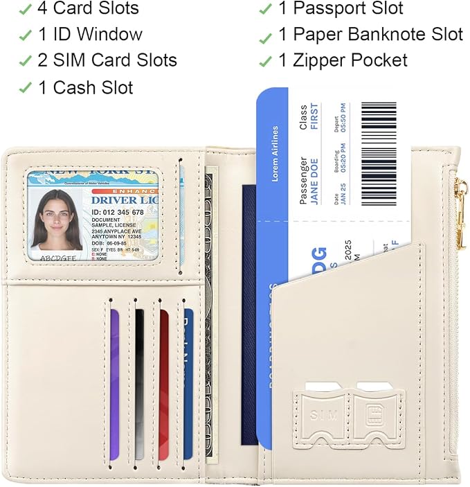 Passport Holder for Travel, RFID Blocking Passport Cover for Women Zipper | Travel Wallets, Passport Book Holder, Credit Card Holder, ID Window,SIM Card Slots, Coin & Tickets Pocket, Octopus