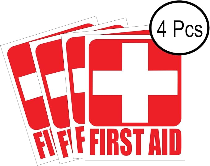 4PCS First Aid Kit Sticker Sign 5"x4"