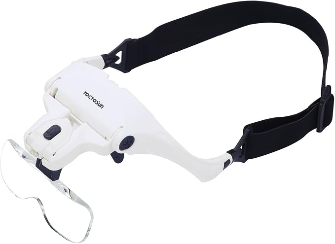 YOCTOSUN Head Mount Magnifier with 2 Led Professional Jeweler's Loupe Light Bracket and Headband are Interchangeable