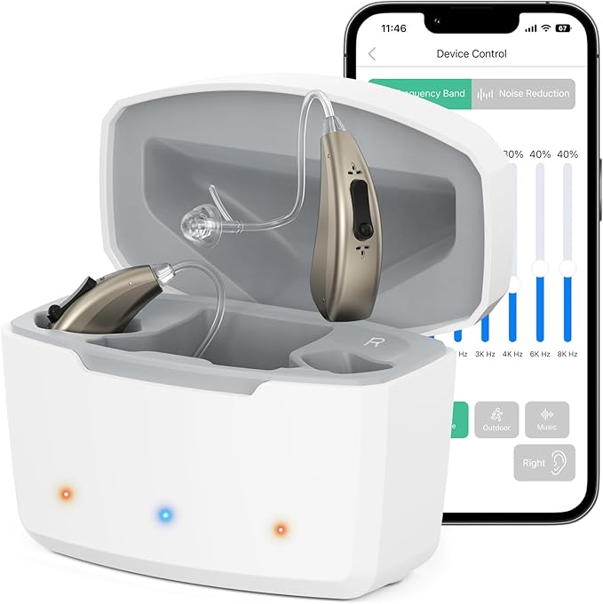 Hearing Aids for Seniors with Noise Cancelling, Rechargeable Hearing Amplifier with with Smart APP Control for People with Hearing Loss（Silver）