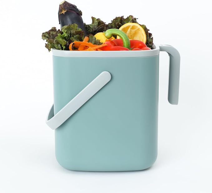 Blue Ginkgo Kitchen Compost Bin, 5L Countertop Compost Bin, Green | Odor-Tight. Filter-Free. Dishwasher Safe.