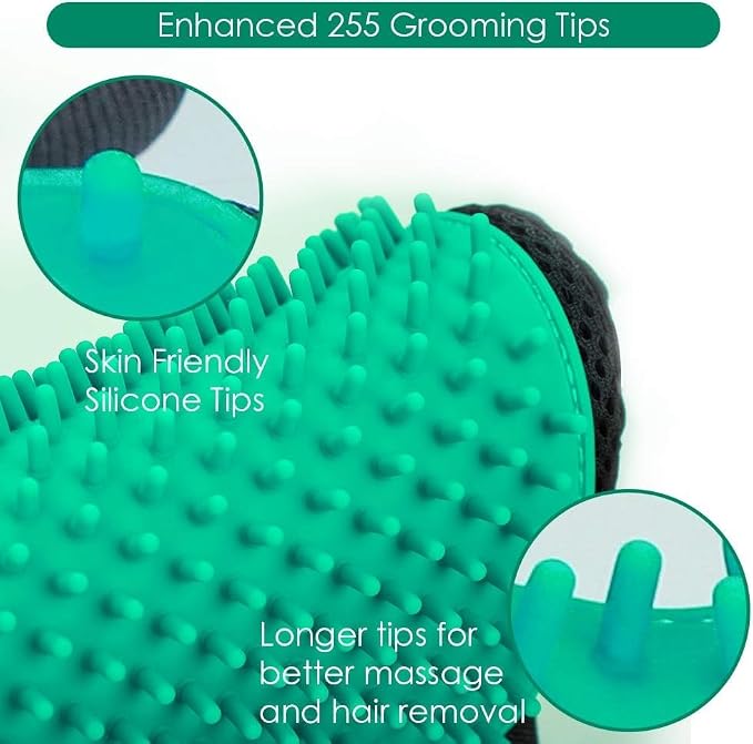 Pet Hair Remover Glove - Gentle Pet Grooming Glove Brush - Deshedding Glove - Massage Mitt with Enhanced Five Finger Design - Perfect for Dogs & Cats with Long & Short Fur - 1 Pack (Right-hand), Green