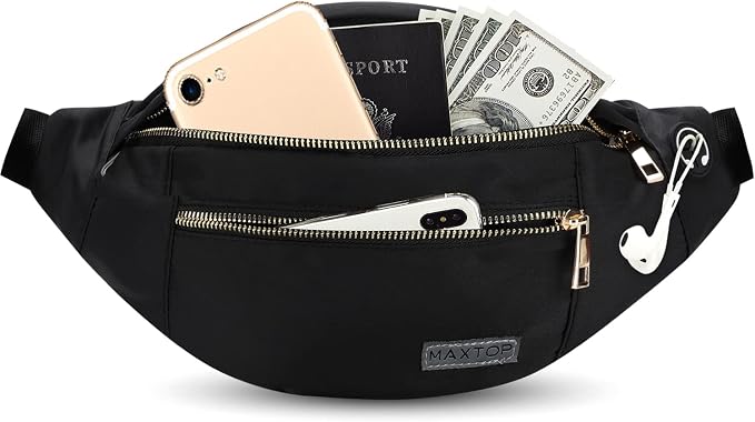 Fashion Cross body Fanny Pack Shoulder Bag for Women Men with Gold Zipper | 4-Zipper Pockets, Versatile,Fit All Phones,Key Chain,Gifts for Enjoy Sports Yoga Festival Workout Running Casual