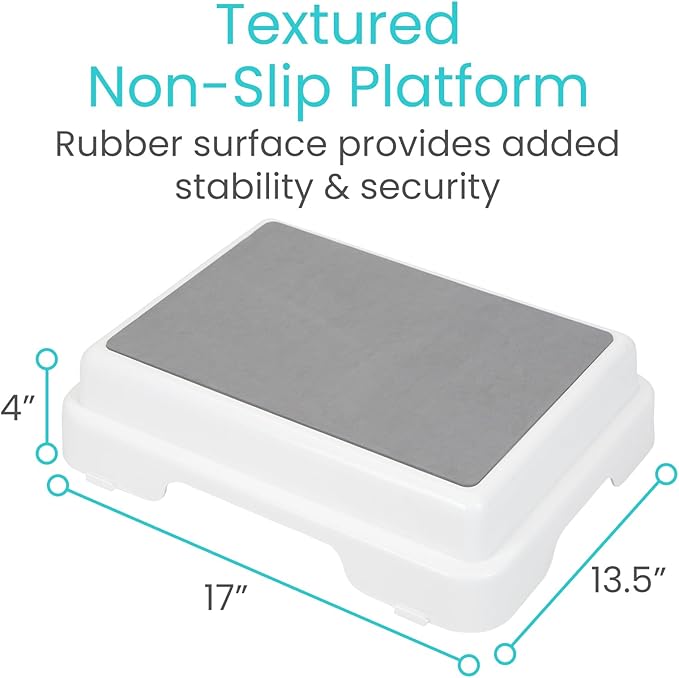 Vive Bath Shower Step Stool (4.5") - Slip Resistant, Stackable, Indoor/Outdoor - Safety Stepping Stool Bathroom Aid for Adults, Handicap, Elderly, Seniors, Bathtub, High Beds, Kitchens - Nonslip