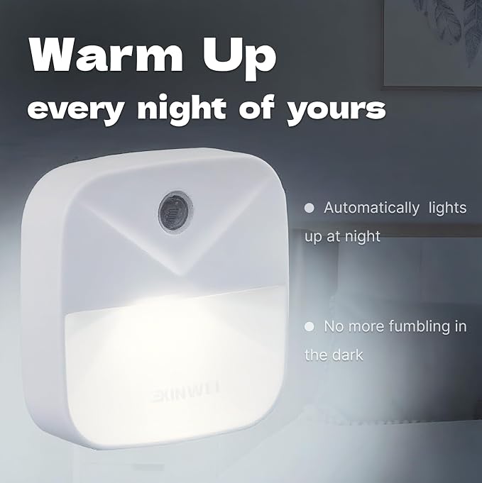 Night Lights Plug into Wall, Automatic LED Night Light with Dusk to Dawn Sensor, Modern V-Groove Design Square Night Lite for Hallway, 0.4W Plug-in Night Lights, 4-Pack (White Light)