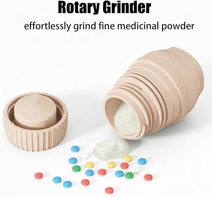 3-in-1 Pill Crusher Fine Powder - 1/4 1/2 Pill Cutter Splitter for Small and Tiny, Grinder for Elderly with Storage and Measuring Cup (Pink)