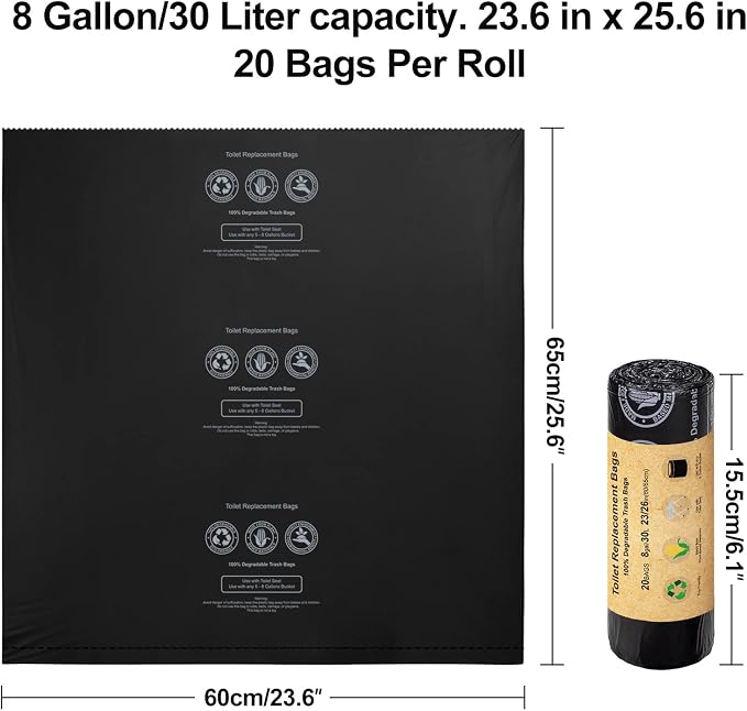 BLIKA 50 Count Toilet Replacement Bags, 8 Gallon, 30 Liter, Heavy Duty 1 Mil, Compost Bags 8 Gallon, Camping Toilet Bags for Portable Toilet, Car Travel, Camping, Long Trips