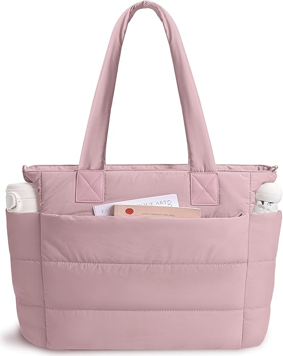 Puffer Tote Bag for Women Quilted Nurse Bag Lightweight Work Bag for Teacher Travel Handbag with Multiple Pockets