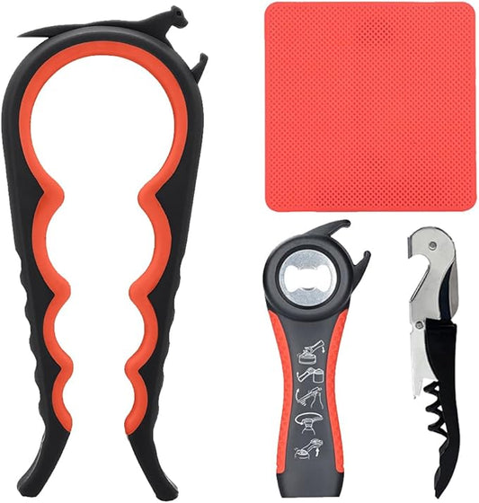 Otstar Latest Jar Opener for Seniors with Arthritis, Weak Hands, Multi-function Bottle Opener with Non Slip Rubber Jar Opener Gripper Pad and Corkscrew Wine Opener