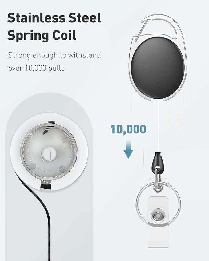 Uniclife 5 Pack Retractable Badge Reel for Badge Holder Heavy Duty Retractable Keychain Strong ABS Casing with Stainless Steel Spring Coil 24 Inch Nylon Rope Carabiner Clip and Key Ring