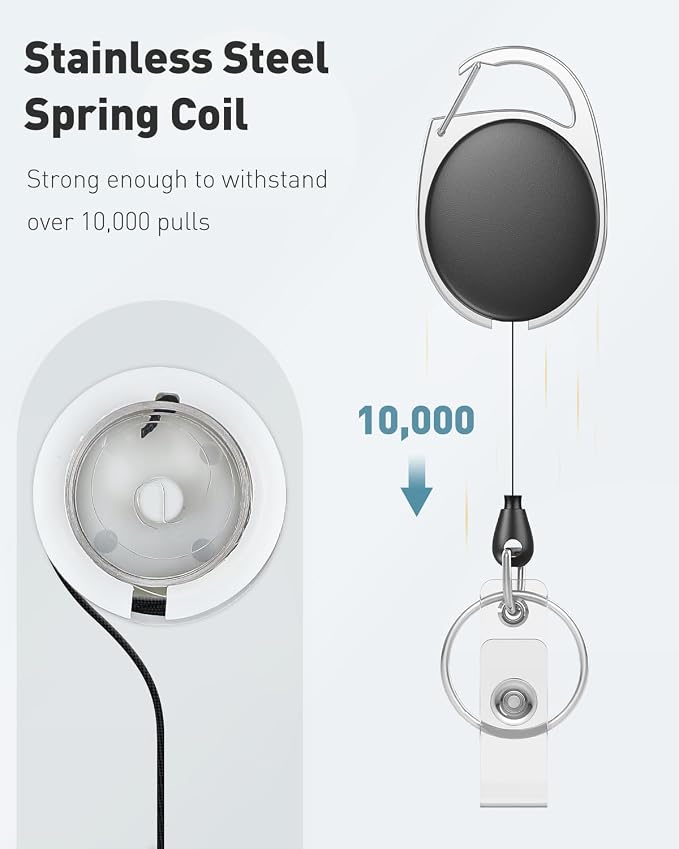 Uniclife 20 Pack Retractable Badge Reel for Badge Holder Heavy Duty Retractable Keychain Strong ABS Casing with Stainless Steel Spring Coil 24 Inch Nylon Rope Carabiner Clip and Key Ring