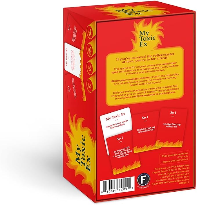 My Toxic Ex Party Game - Turn Heartbreak into Humor with 275 Hilarious Q&A Cards and Dares, Great for Big Groups and Adult Game Night, Ages 17+, 2+ Players, 30 Minute Playtime, Made by Fitz