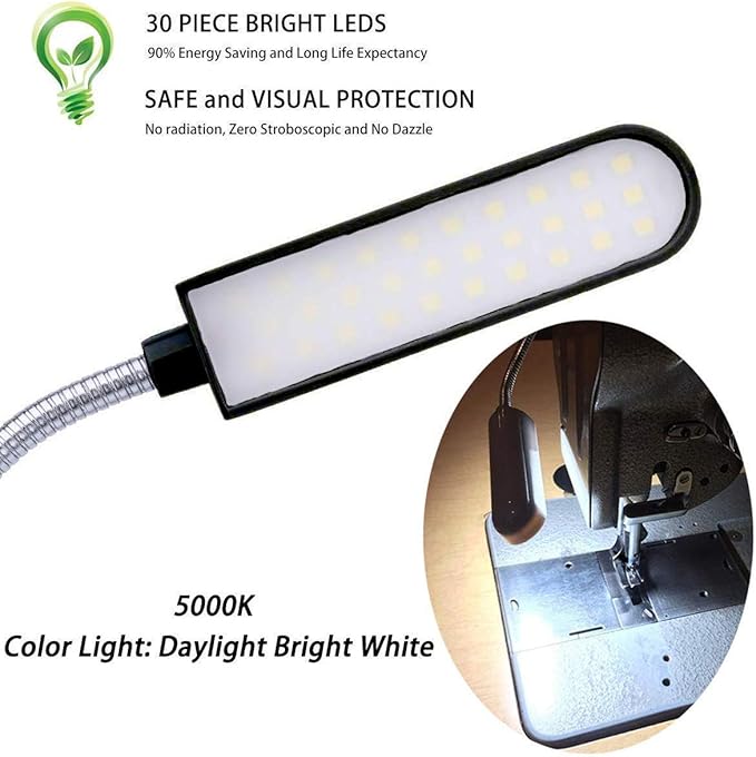 Sewing Machine Light LED Lighting (30LEDs) 6 Watt Multifunctional Flexible Gooseneck Arm Work Lamp with Magnetic Mounting Base for Workbench Lathe Drill Press 2 Pack