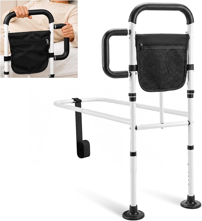 AYP Bed Rails for Elderly Adults Safety–Adjustable Bed Side Rails for Seniors, Featuring Extended Non-Slip Grab Bar and Storage Pocket, ASTM Approved Bed Cane–Fits Twin,Full,Queen,King Size Bed
