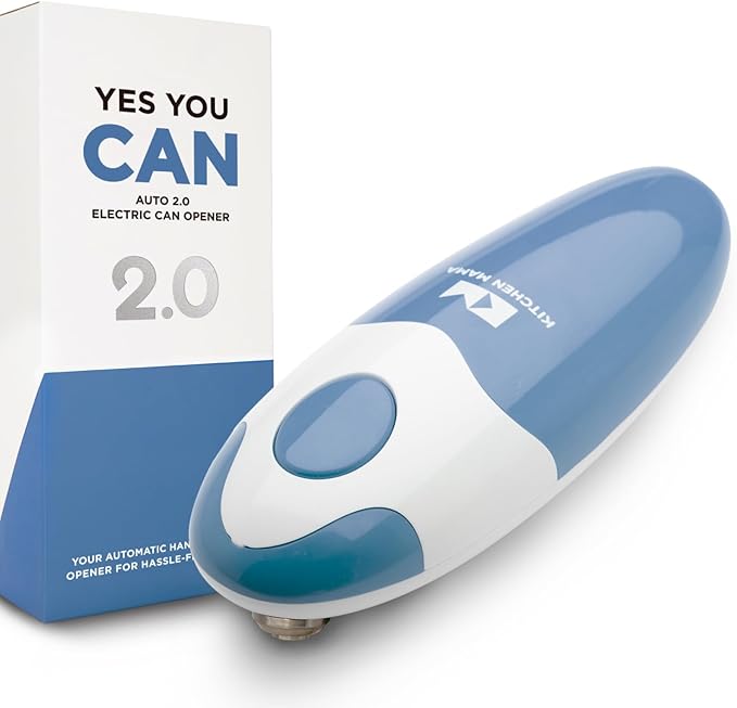 Kitchen Mama Auto 2.0 Electric Can Opener: Blade Opens Almost Any Can Pop or Soda Can - Automatic, Hands Free, Safe, Smooth Edge, Lid Remover, Battery Operated, Cordless, YES YOU CAN (Morandi Blue)