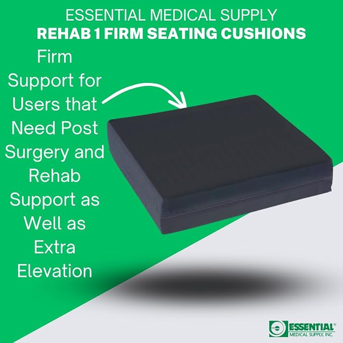 Essential Medical Supply Rehab 1 Foam Seat Cushion - Denser Cushion for Office Chairs, Wheelchairs, and More - Chair Seat Pad Provides Additional Support and Pain Relief for Seniors - 18" x 16" x 2"