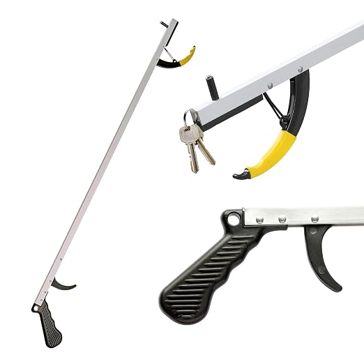 Sammons Preston Reacher, 32" Lightweight Grabber Reacher Tool with Super Strong Magnetic Tip, Ergonomic Grip & Claw Jaw, Portable Reaching Aid for Seniors, Daily Living & Home Use, Standard Silver