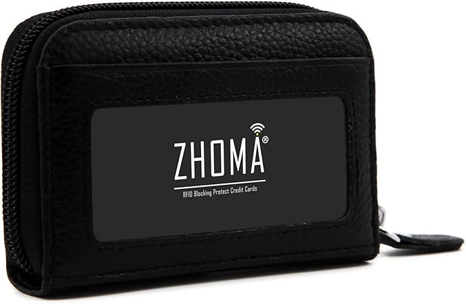 RFID Blocking Genuine Leather Credit Card Case Holder Security Travel Wallet - Black