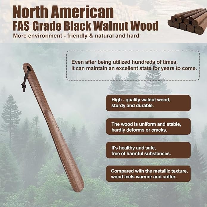 Wooden Shoe Horn Long Handle 15in 29.53in,Fas-Grade Walnut Wood Extra Long Handled Shoehorn For Men Women Seniors