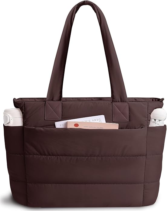 Puffer Tote Bag for Women Quilted Nurse Bag Lightweight Work Bag for Teacher Travel Handbag with Multiple Pockets