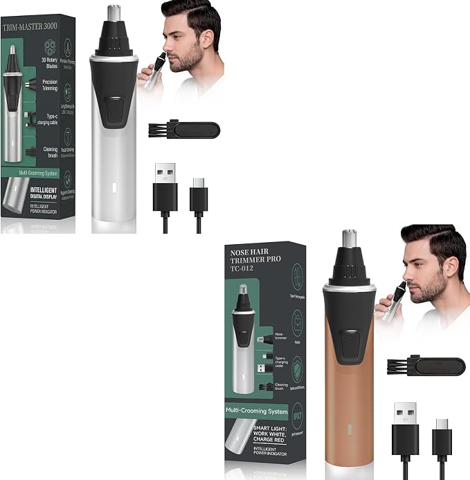 Electric Nose Hair Trimmer for Men, 2026 Professional 2 in 1 Painless Rechargeable Nose and Ear Hair Clipper, IPX7 Waterproof, Type-C Fast Charging, 6-Month Battery Life,Gifts for Father(Brown）