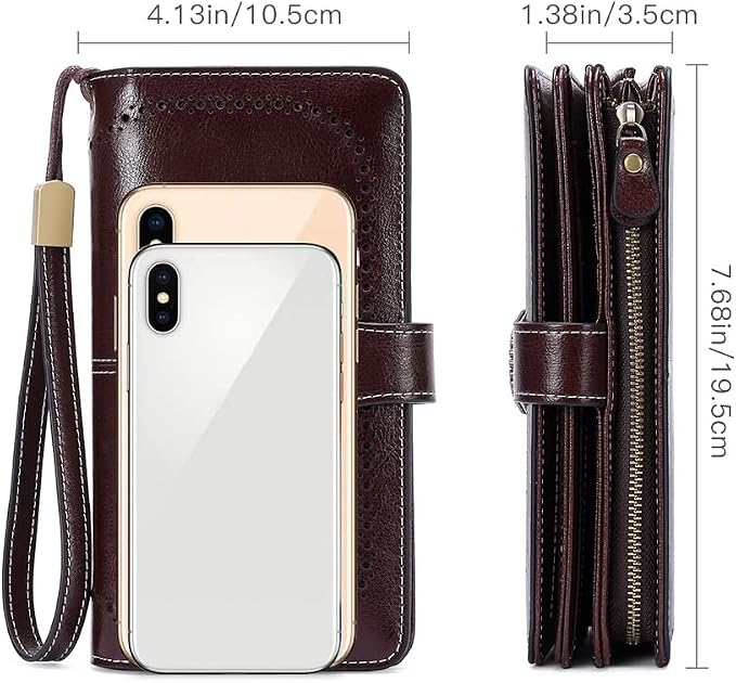 SENDEFN Wallets for Women Leather Credit Card Holder with RFID Blocking Large Capacity Wristlet | with RFID Blocking
