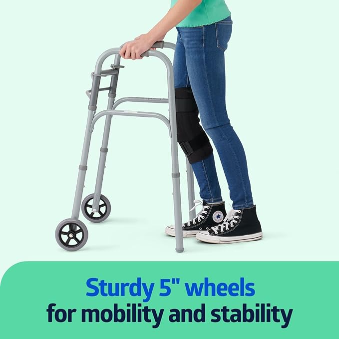 Medline Lightweight Junior/Lower Height Folding Walker with 5” Wheels