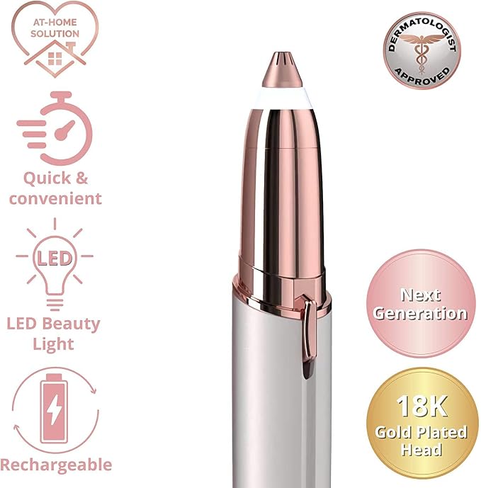 gurelax Eyebrow Hair Remover, Electric Eyebrow Trimmer for Women,Face and Eye Brow Razor with LED Light for Women Rechargeable with 2 x Replacement Heads (White)