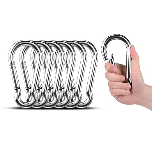 Large Carabiner Clip Hooks, 6pcs 7 inch Carabiners Heavy Duty, 304 Stainless Steel Spring Snap Hook Fits Camping Hanging Hiking Weight Lifting, Metal Clips for Rope or Chain