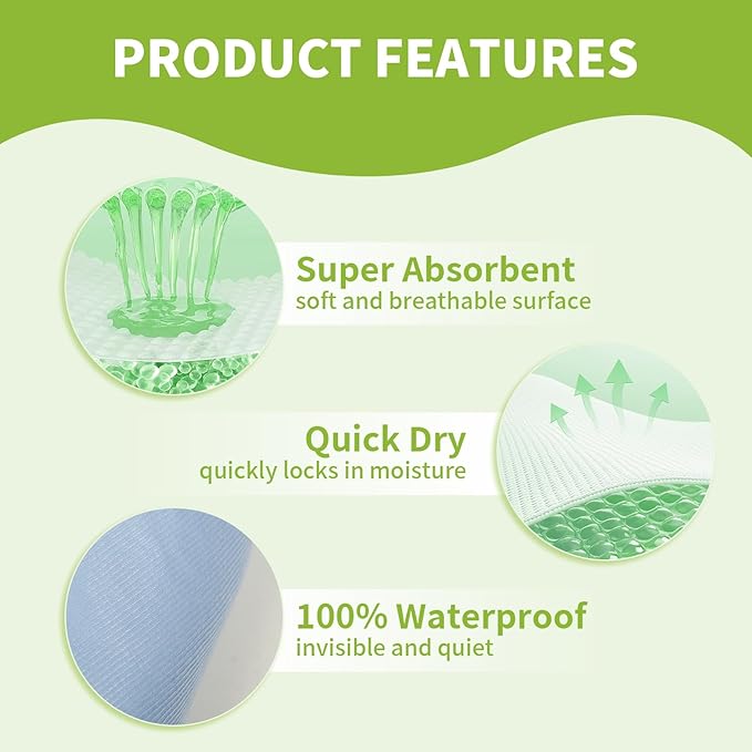 Washable Bed Pads with 10 Sturdy Handles 40”×72” Extra Large Reusable Underpads 4-Layers Leakproof Chucks Pads Washable for Incontinence (Green,1 Pack)