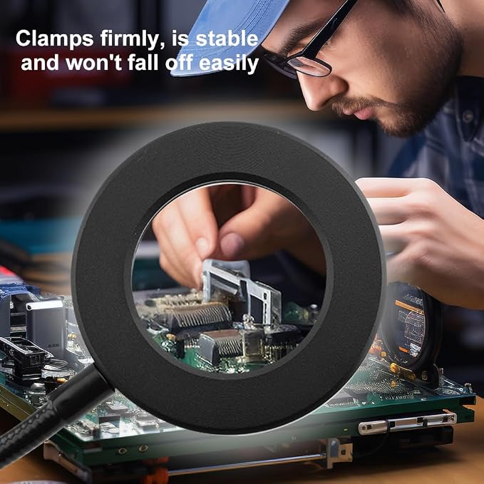 5X Magnifying Glass with Light, 3 Color Modes LED Lighted Desk Lamp, USB Powered Magnifier Lamp with Metal Clamp, Flexible Gooseneck Magnifier for Bed Work Crafts DIY Repair(Black)