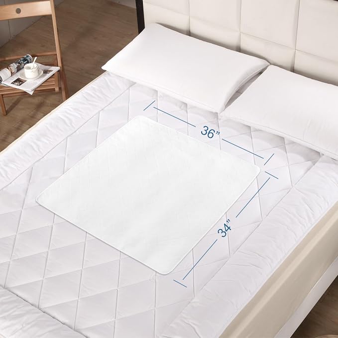 Waterproof Incontinence Bed Pads 34'' x 36'' (Pack of 4) | Washable Underpad Chuck Pads for Bed, Reusable Pee Pads for Adults, Elderly, Kids, Toddler and Pets, White
