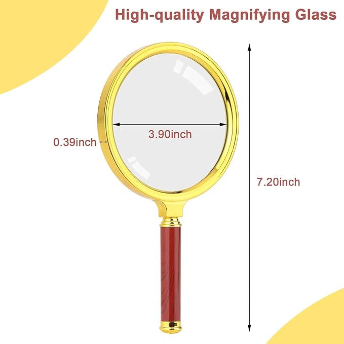 Rongon Handheld Magnifier‌ with ‌Optical Glass Lens‌, 5X Vintage Gold Frame & Detachable ‌Rosewood Handle‌, ‌100MM Lens, Reading Magnifier‌ for Books/Newspapers, Jewelry & Hobby Observation