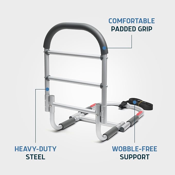 Lunderg Bed Assist Rail for Seniors with Non-Slip Grab Bar | Easy to Install Bed Rails for Elderly Adults Safety & Post-Surgery - Helps Reduce Falls & Support Independence
