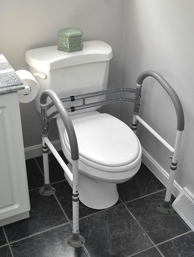 Vaunn Medical Deluxe Adjustable and Foldable Toilet Safety Frame, Bathroom Handrail Assist Grab Bar Handle (White, Adjustable Width and Height)