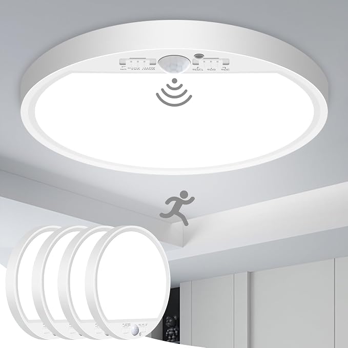 slochi 4Pack Motion Sensor Light Indoor Wired, 8.7 Inch 3000K/4000K/6500K Closet Lights Motion Sensored, 18W 1800LM Flush Mount Ceiling Light for Hallway Pantry Stairwell Porch, White