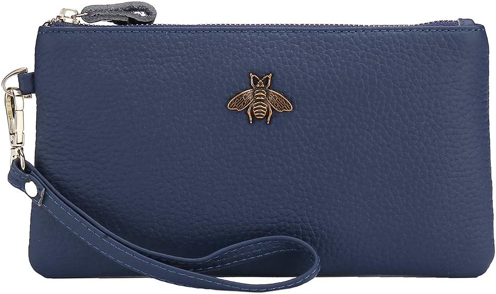 imeetu Wristlet Wallets for Women, Wristlet Clutch Purse, Phone Wallet | Genuine Leathe Wallet Women, Lightweight Water-resistant Long Wallet with Wrist Strap, Zip Coin Pocket, Gift Box, Bee Decor