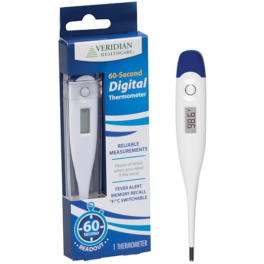 Veridian 60-Second Digital Thermometer with Rigid Tip | Oral, Rectal & Underarm Use, Fever Alert at 100.0°F, Memory Recall, Waterproof, Storage Case Included