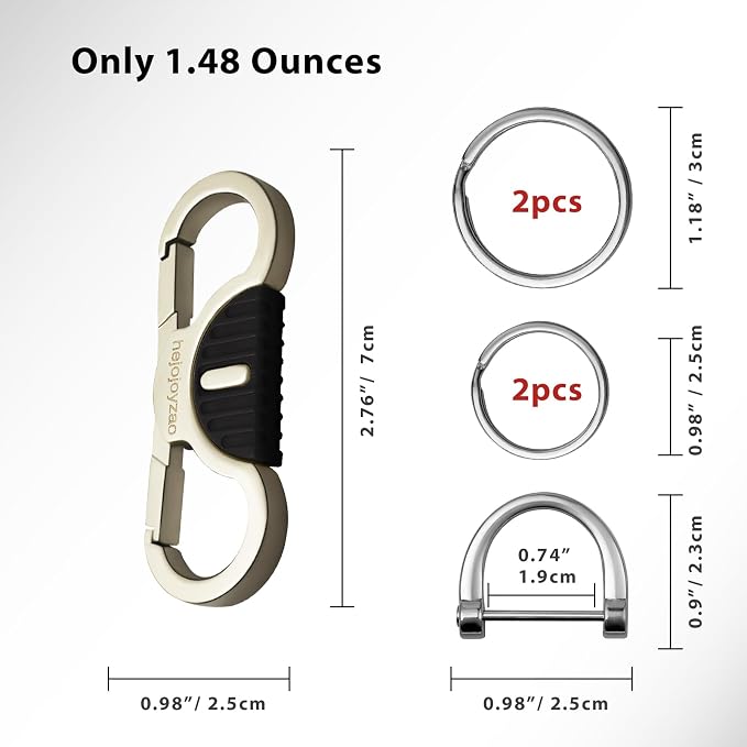 Keychain Quick Release Double Carabiner Clip with D Ring Key Rings, Unisex Belt Loop Key Holder for Home Car Keys