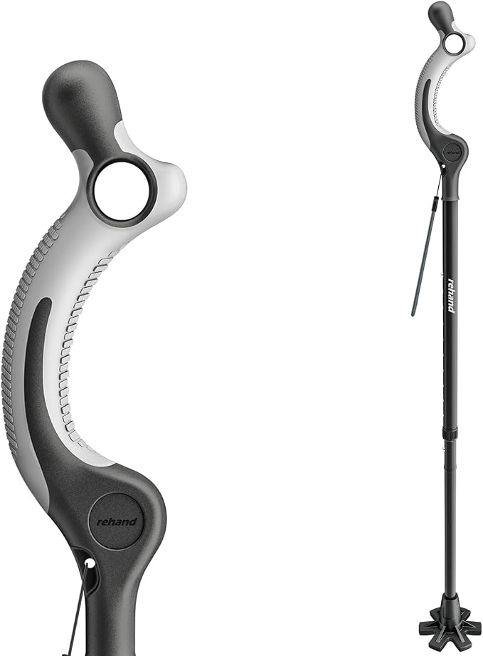 REHAND Adjustable Walking Cane for Seniors Adults - Ergonomic Anti-Slip Grip, 10 Height Settings (40"-49"), 350lbs Weight Capacity, Self-Standing Foldable Cane with Enhanced Anti Slip Base