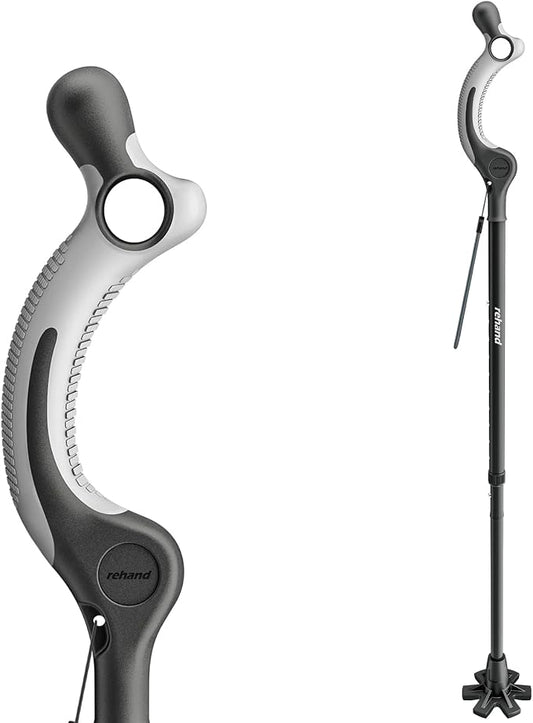 REHAND Adjustable Walking Cane for Seniors Adults - Ergonomic Anti-Slip Grip, 10 Height Settings (40"-49"), 350lbs Weight Capacity, Self-Standing Foldable Cane with Enhanced Anti Slip Base