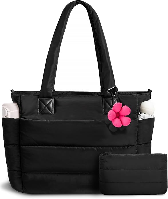 Puffer Tote Bag for Women Quilted Nurse Bag Lightweight Work Bag for Teacher Travel Handbag with Multiple Pockets