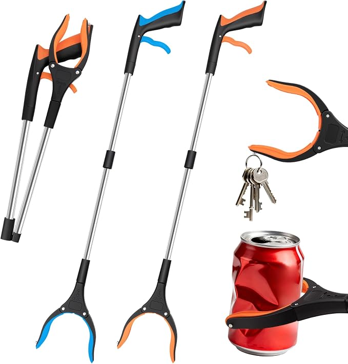 Grabber Reacher Tool - 32” Extra Long Foldable Gripper and Reaching Tool | 2 Pack Pick Up Sticks Heavy Duty Gripper Reacher Grabber Tool Trash Picker Upper Grabbers for Seniors