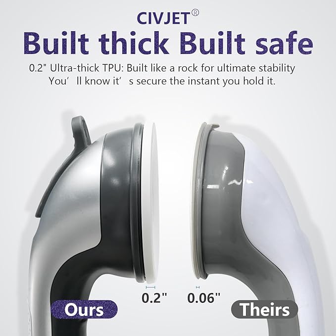 2 Pack Grab Bars for Bathtubs and Showers, Suction Grab Bar, Heavy Duty Shower Handle Removable Bath Handrails for Seniors and Elderly, Bathroom Safet