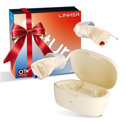 LINNER Saturn 2025 OTC Hearing Aids for Senior & Adult, Rechargeable Amplifiers with Comfort Design, Noise Cancellation for Aid & Assist Hearing, Discreet & Nearly Invisible In-Ear Device (Beige)