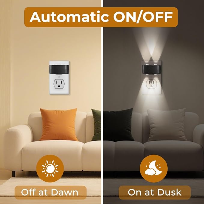 4 Pack LED Night Light Plug-in Wall, 100 Lumens 4000K Cool White, Auto On/Off Dusk to Dawn Sensor, Adjustable Swivel Head for Indoor – Ideal for Hallway, Stairs, Bedroom, Bathroom, Kitchen