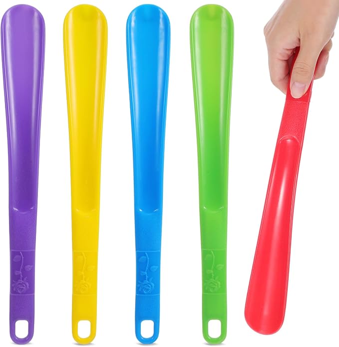Long Handle Shoe Horn for Seniors, 12.6" Plastic Shoehorn 5 Pack with Hanging Hole | Travel Boot Horn Shoe Helper Stick for Boots, Men, Women, Pregnant Women, Kids (5 Assorted Colors)