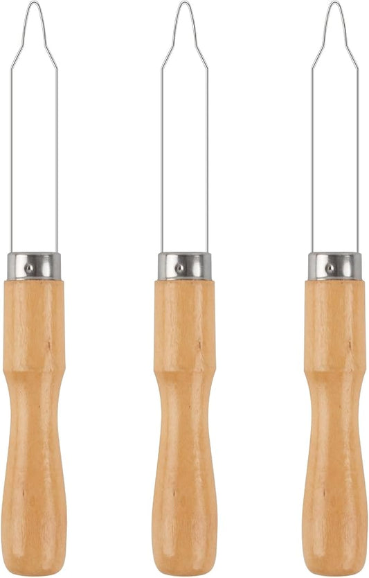 RP Remarkable Power, 3 Pack Button Hook Assist Device with Easy-Grip Wooden Handle Buttons Zipper Pull Helper Clothing Buttoning Aids for Shirts Coats