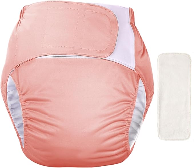 WEEOATAR Unisex Reusable Adult Cloth Diaper,Washable Swim Nappies,Adjustable Incontinence Pocket Diaper with Magic Stickers,Protective Underwear for Seniors,Disability,Postpartum(Pink) One Size